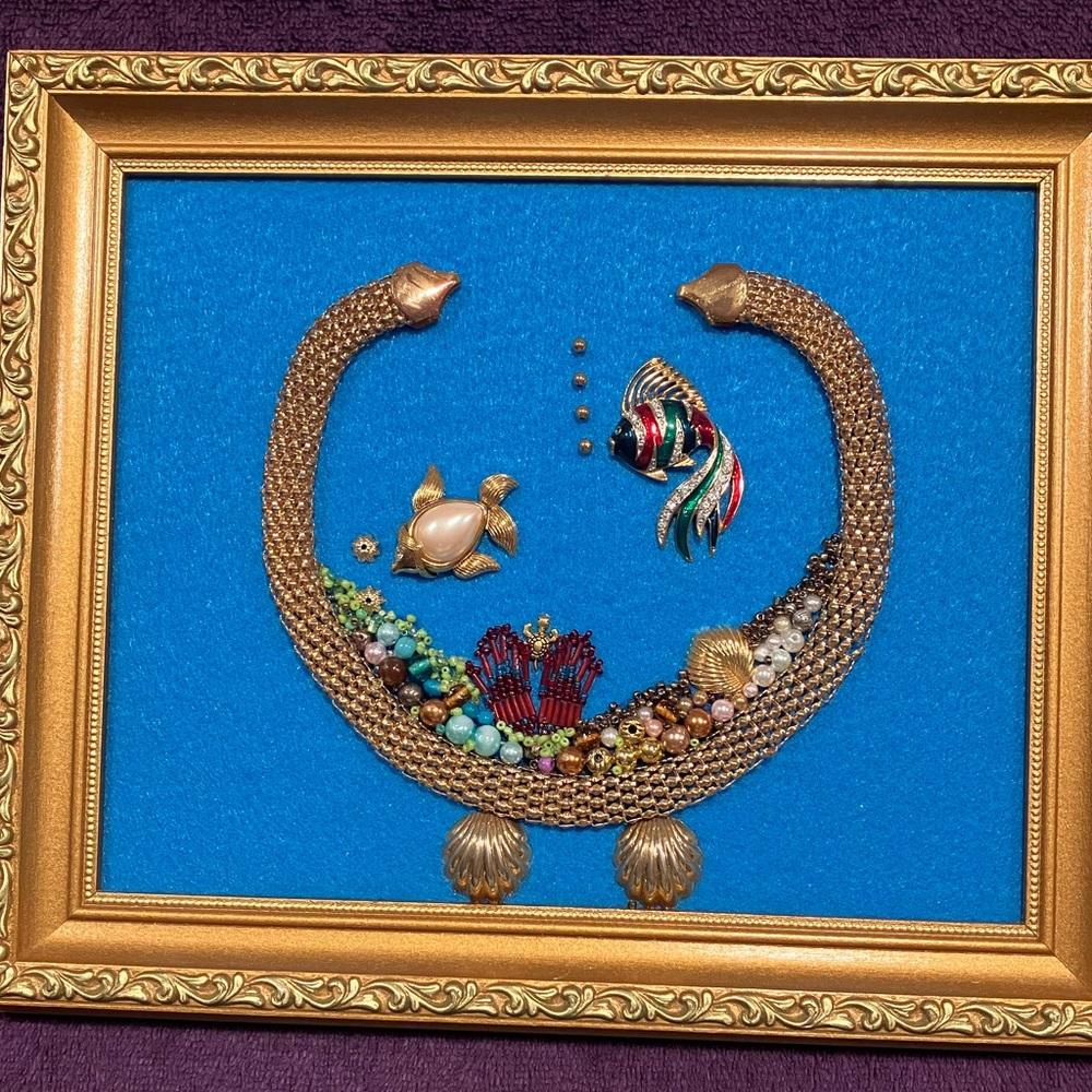 JEWELRY ART COLLAGE “AQUARIUM” UNIQUE HANDMADE OOAK GIFT IDEA. HOME DECOR